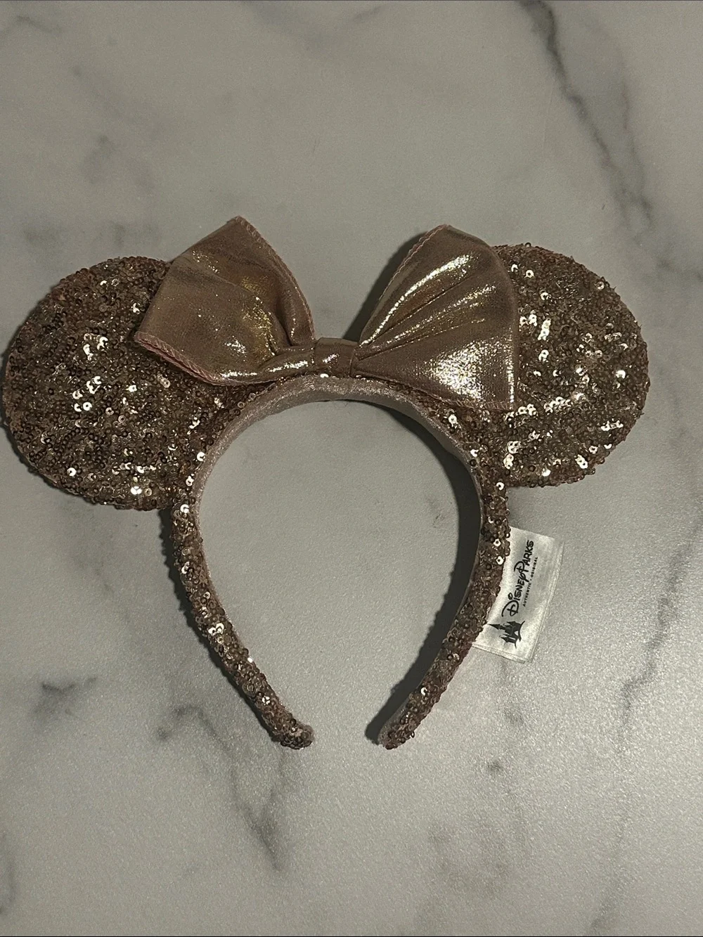 Disney Parks Rose Gold Sequin Minnie Ears Headband